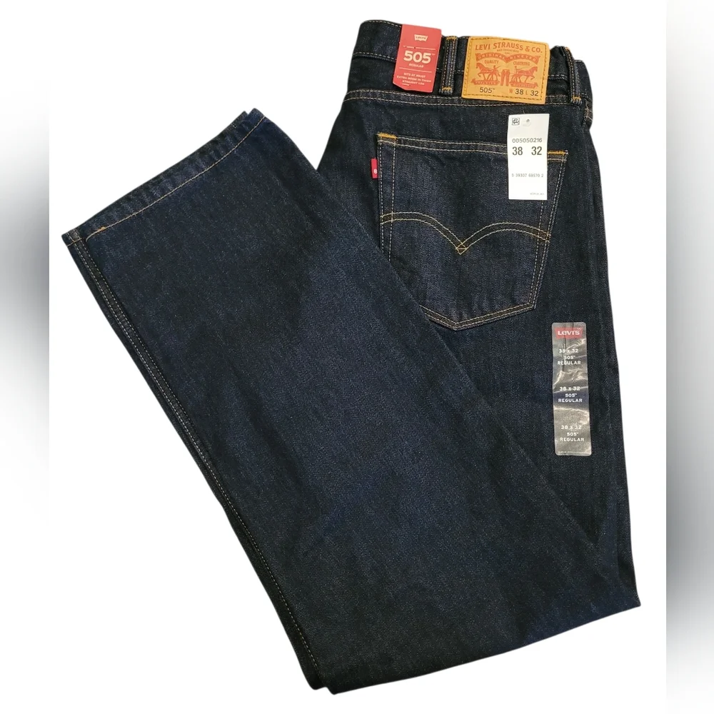 Levi's 505 Jeans Blank Red Tab NWT Men's 38X32 Regular Straight Leg Blue Denim